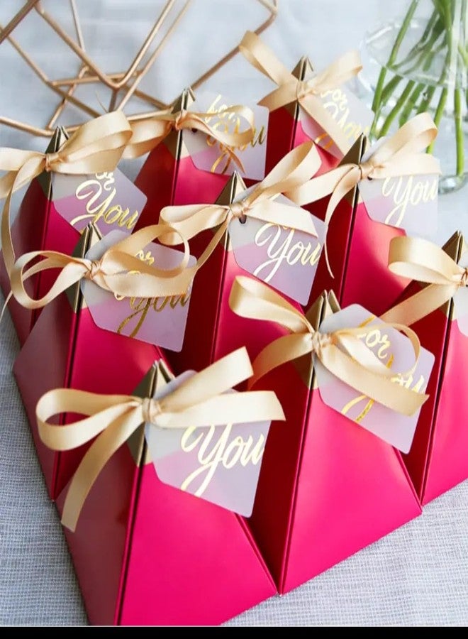 VRB Dec مجموعة VRB Dec من 10 قطع من علب الهدايا الصغيرة الملونة القابلة للطي للتغليف/علب هدايا لتقديم الهدايا، علب هدايا فارغة، علب هدايا لتقديم الهدايا، هدايا للإرجاع، شوكولاتة، فواكه مجففة، هدايا زفاف واحتفالات دينية (10 قطع مثلث أحمر على شكل حب) - Image 2